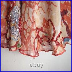 DIANE VON FURSTENBERG Beaded Dress Coral Silk Sequins Midi DVF Vintage 1990s