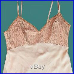 DIOR Vintage 60s Sheer Monogram Tan Slip Dress Nightgown Rare Medium Large 38