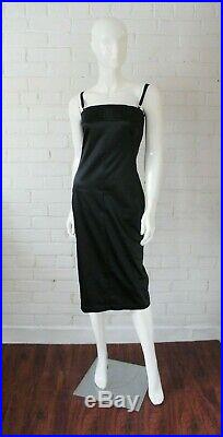 DOLCE & GABBANA Vintage 1990's Black Satin Stretch Slip Dress, Sexy Body Con Dre