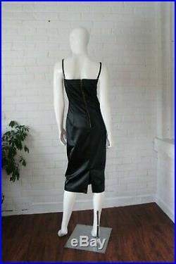 DOLCE & GABBANA Vintage 1990's Black Satin Stretch Slip Dress, Sexy Body Con Dre