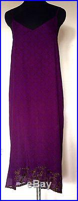 DRIES VAN NOTEN Purple Silk Slip Dress Embroidered Hem (L) Vintage