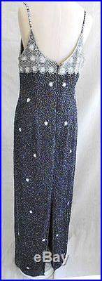 Deadstock with Tag Allover Bugle Beads Evening Gown Flowers Slip Dress NOS