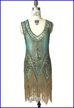 Deco Haus 1920's Vintage Recreation Flapper Beaded Fringe Gatsby Party Gown