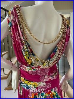 Dolce & Gabbana for D&G Vintage Floral Dress w Draped Gold Chain Details Sz 48