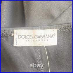 Dolce & Gabbana vintage black mid-length slip dress night gown lace trim Small