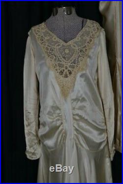 Dress flapper 1920 slip bias cut satin lace wedding formal original antique