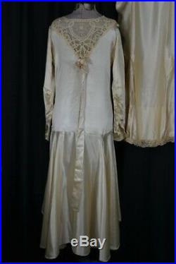 Dress flapper 1920 slip bias cut satin lace wedding formal original antique