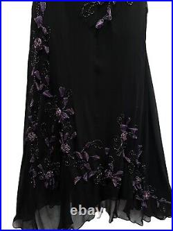 ECI New York Vintage 90s Y2K Fairy Silk Bias Slip Dress Black Purple Rosettes 14