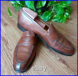 EDWARD GREEN Leather vintage Brown Slip on Moc Penny Loafers Made In England