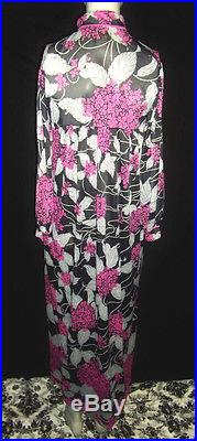 Emilio Pucci For Formfit Rogers Epfr Vtg Pink Floral Full Length Slip Dress 6-8