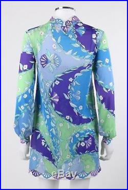 EMILIO PUCCI Formfit Rogers c. 1960's 2 Pc Blue Floral Print Shirt Slip Dress Set