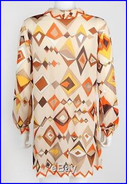 EMILIO PUCCI c. 1960s Formfit Rogers 2pc Tan Geometric Print Tunic Dress Slip Set