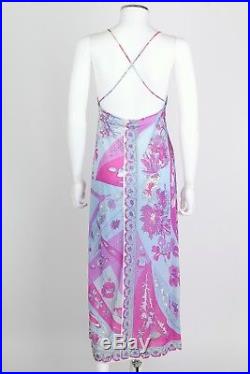 EMILIO PUCCI c. 1970's Formfit Rogers Pale Blue Floral Print Long Slip Maxi Dress