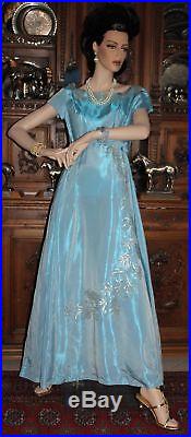 EMMA DOMB Vintage Hollywood Jackie Kennedy Style Gown, Pearl Sequins, Tulle Slip