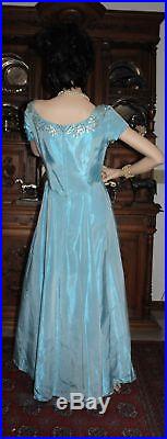 EMMA DOMB Vintage Hollywood Jackie Kennedy Style Gown, Pearl Sequins, Tulle Slip