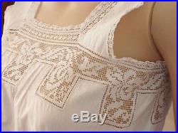 EUC Antique EDWARDIAN Vtg Filet LACE/Bobbin Lace Cotton Slip Nightgown DressXS