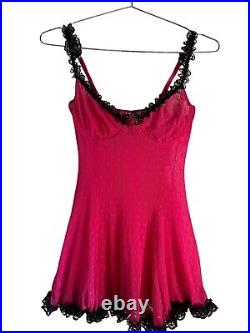 EUC Vintage Victorias Secret Y2K Pink Mesh Slip Dress Babydoll Chemise M Betsey