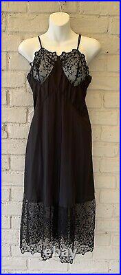 EVIVVA EYE-FUL VTG 1950s Nylon Slip Dress Embroidery Sheer Nightgown 36 Floral