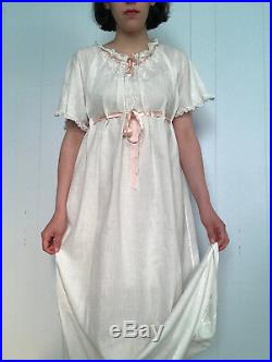 Edwardian 1910s White Cotton Night Gown Slip Embroidered XS Small S Vintage