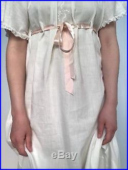 Edwardian 1910s White Cotton Nightie Night Gown Slip Embroidered XS Small S