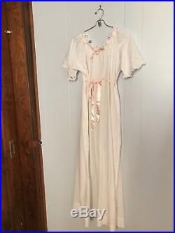 Edwardian 1910s White Cotton Nightie Night Gown Slip Embroidered XS Small S