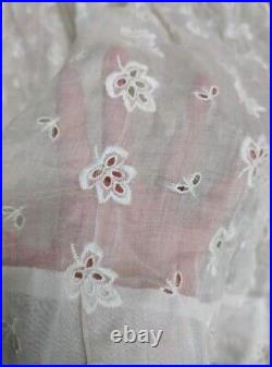 Edwardian Cream Embroidered Eyelet Sheer Slip Dress VTG Hand Sewn Size XS