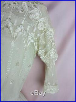 Edwardian Tea, Garden Dress Ecru, Cream Silk Embroidered Net, Silk Under Slip