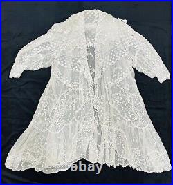Edwardian White Lace Morning Gown / Peignoir / Morning Coat / OSFM / Rare