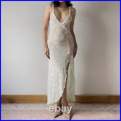 Elegant Claire Pettibone Pastel Green Lace Semi-Sheer Slip Gown (Medium)