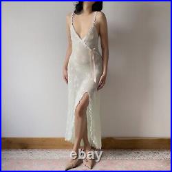 Elegant Claire Pettibone Pastel Green Lace Semi-Sheer Slip Gown (Medium)