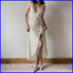 Elegant Claire Pettibone Pastel Green Lace Semi-Sheer Slip Gown (Medium)