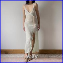 Elegant Claire Pettibone Pastel Green Lace Semi-Sheer Slip Gown (Medium)