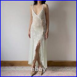 Elegant Claire Pettibone Pastel Green Lace Semi-Sheer Slip Gown (Medium)