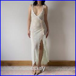 Elegant Claire Pettibone Pastel Green Lace Semi-Sheer Slip Gown (Medium)