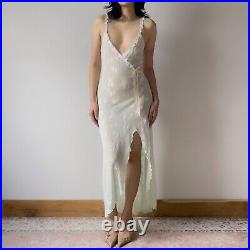 Elegant Claire Pettibone Pastel Green Lace Semi-Sheer Slip Gown (Medium)