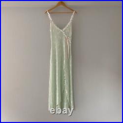 Elegant Claire Pettibone Pastel Green Lace Semi-Sheer Slip Gown (Medium)