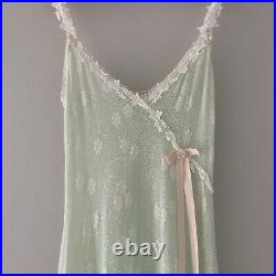 Elegant Claire Pettibone Pastel Green Lace Semi-Sheer Slip Gown (Medium)