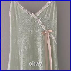 Elegant Claire Pettibone Pastel Green Lace Semi-Sheer Slip Gown (Medium)