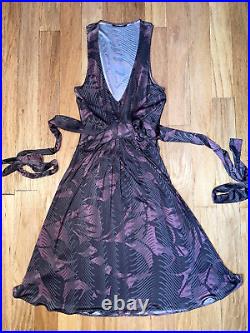 Elie Tahari Y2K Vintage Pink Taupe Silk Knit V-Neck Self-Tying Trumpet Dress S M