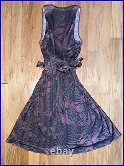 Elie Tahari Y2K Vintage Pink Taupe Silk Knit V-Neck Self-Tying Trumpet Dress S M