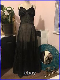 Elsa Schiaparelli Paris Black Peignoir Sheer Slip Dress Vintage 50s 60s Sz Small
