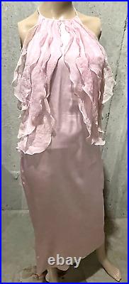 Emanuel Ungaro Vintage Silk Ruffle Light Pink Cocktail Slip Dress US 2 4 / FR 36