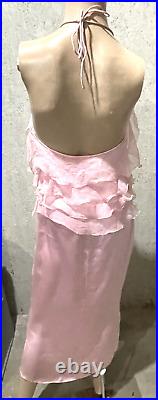 Emanuel Ungaro Vintage Silk Ruffle Light Pink Cocktail Slip Dress US 2 4 / FR 36