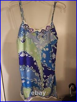 Emilio Pucci 60s Blue and Nylon Tricot Jersey Slip Dress Size M