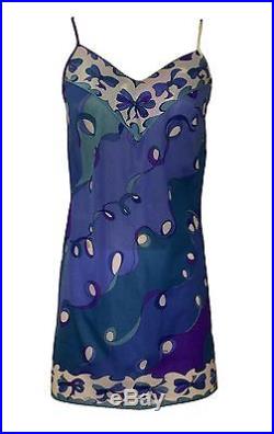 Emilio Pucci for Formfit Rogers VTG 60s Blue Pucci Print Slip Dress Negligee S