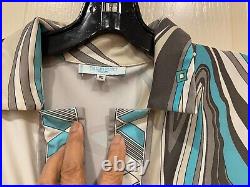 Emilio Pucci vintage Ladies Geometric Blue Silk Jersey Sheath Dress size 40