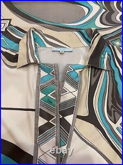Emilio Pucci vintage Ladies Geometric Blue Silk Jersey Sheath Dress size 40