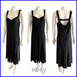 Essex Black Slip Dress Flowy Midi Draped Open Back 1990s 90s Vintage XL
