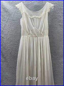 Evette Womans Dress Slip Sheer Gown Small Slinky Ivory Lace Vintage Maxi