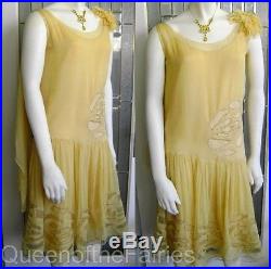 Exquisite Gossamer Silk Chiffon 20's Deco Flapper Dress Net Original Slip 36